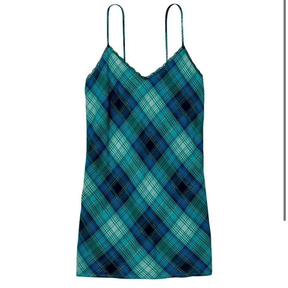 NWT WOMENS VICTORIA'S SECRET Flannel V-Neck Slip SIZE SMALL BLUE